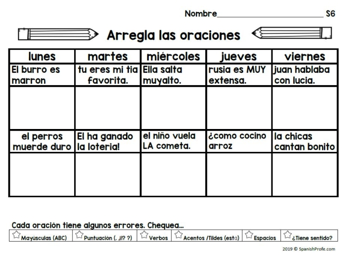 Fifth grade student completing Spanish animal vocabulary translation sentences on a practice worksheet
