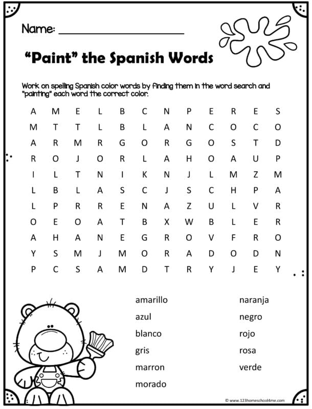 Second grade Spanish colors educational worksheet number six Colorful worksheet for second grade students learning basic colors in Spanish