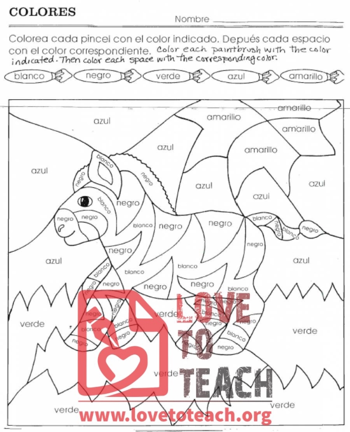 Spanish Colors Worksheet for Second Grade Lesson 25 Second grade students learning Spanish color vocabulary on a fun worksheet 25