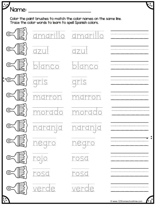 Colors in Spanish worksheet for second grade lesson 18 Second grade students learning Spanish color names on a vibrant educational worksheet