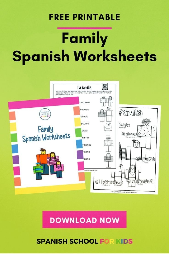 Spanish Family Members Vocabulary Chart for Elementary Students Colorful illustration of Spanish family members with labels showing madre, padre, hermana, and hermano for third grade bilingual learners