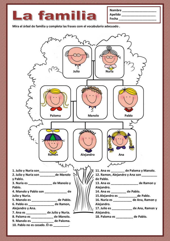 Spanish Family Vocabulary Worksheet Number 19 Third grade students completing a Spanish family members pattern worksheet