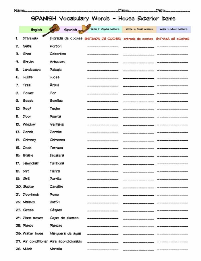 Fourth grade Spanish worksheet for labeling common household appliance vocabulary