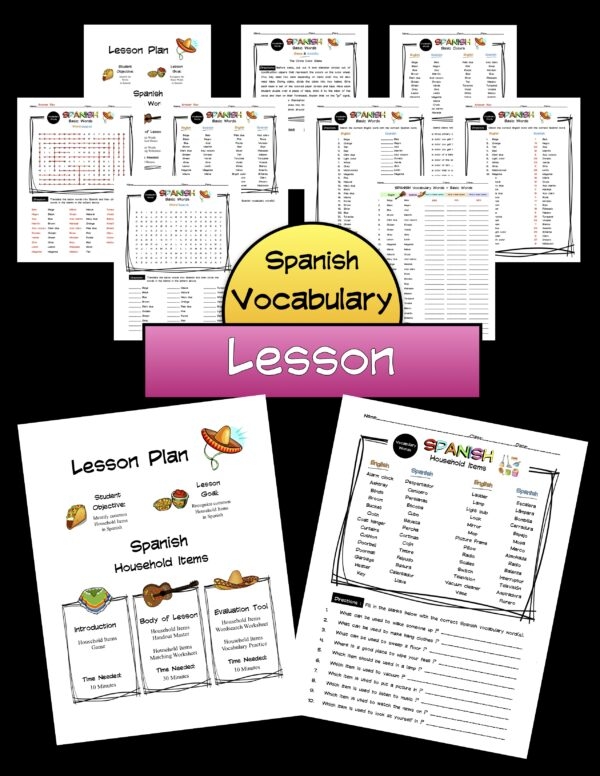 Fourth grade Spanish worksheet featuring a list of kitchen household items for students to label
