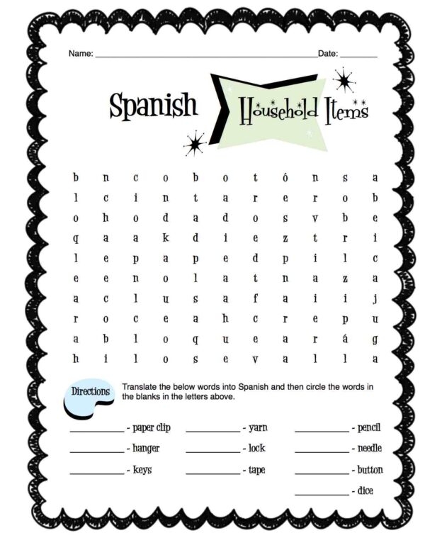 Fourth grade Spanish worksheet featuring a labeling activity for common household appliances and home objects