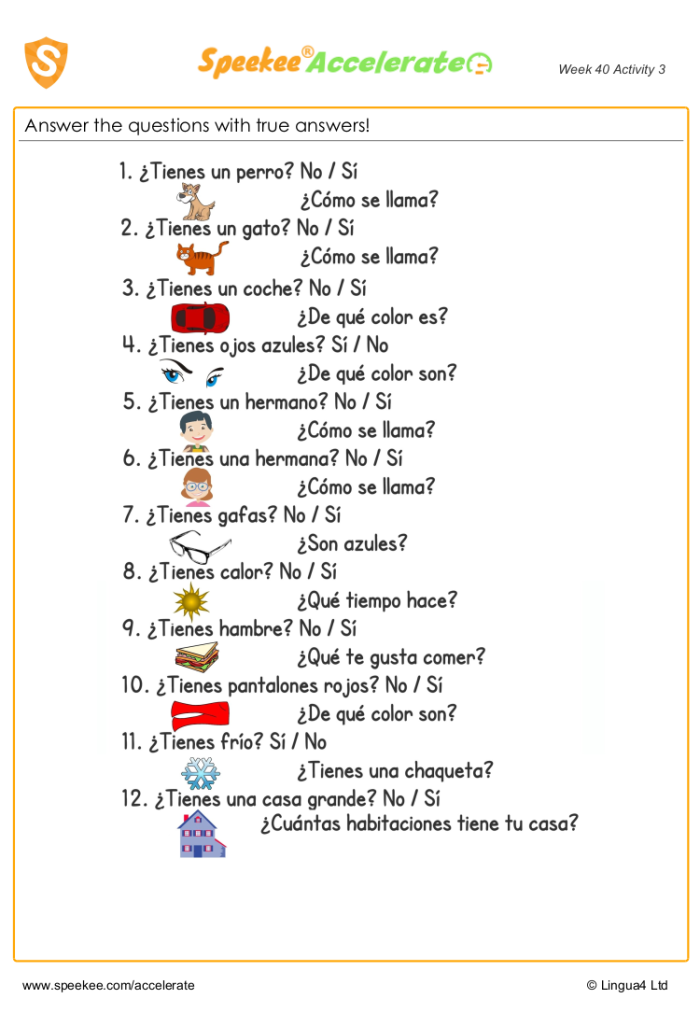 Fourth grade Spanish worksheet focusing on spelling and forming interrogative sentences