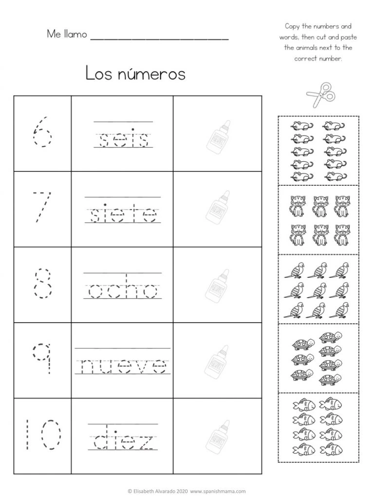 Worksheet for learning numbers 1-100 in Spanish for second graders