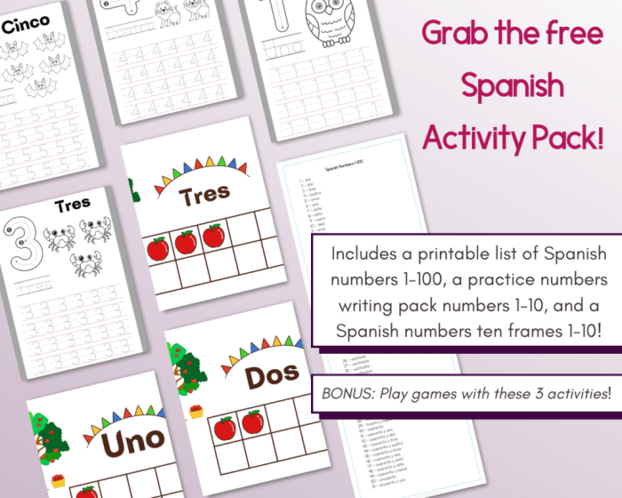 Second grade student practicing Spanish numbers from 1 to 100 on a counting worksheet