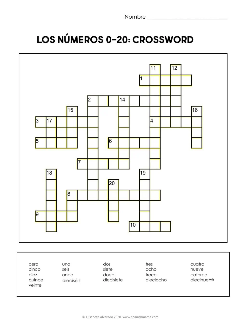 Second grade worksheet featuring a 1-100 in Spanish number chart for writing practice
