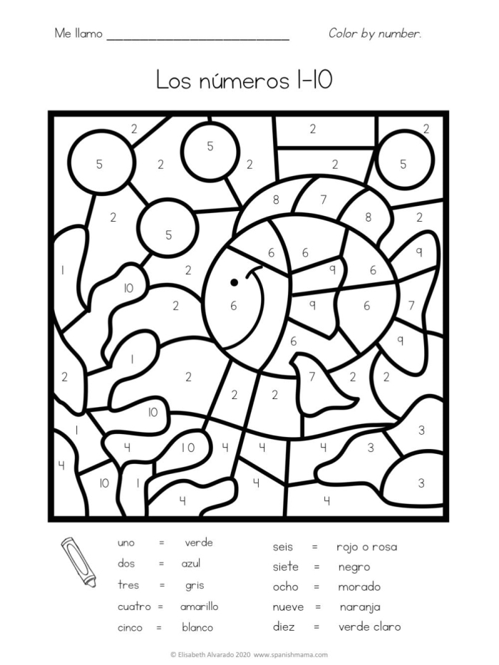 Second grade student worksheet featuring a comprehensive guide to numbers 1-100 in Spanish