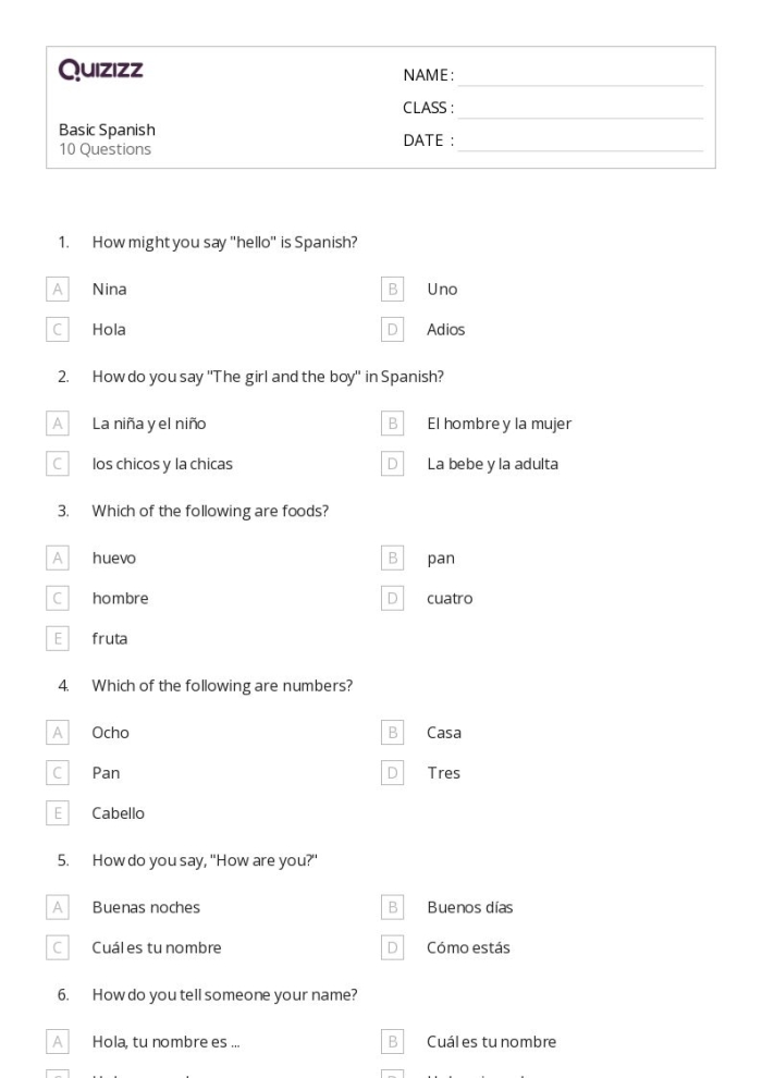 Fourth grade worksheet featuring Spanish question words and exercises for spelling practice
