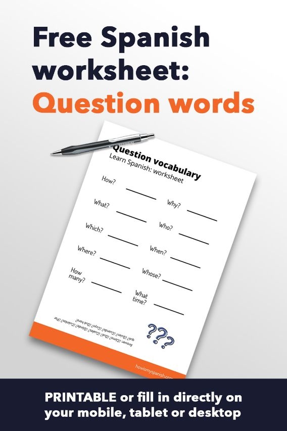 Fourth grade worksheet featuring common Spanish question words and practice exercises for spelling