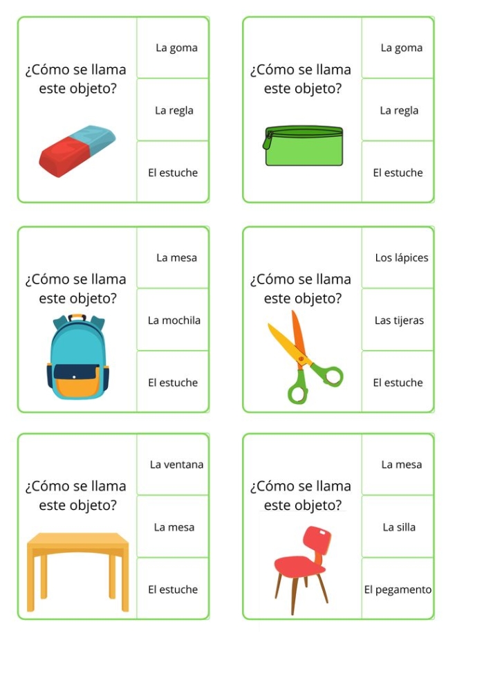 Spanish school supplies worksheet with fill in the blank exercises for students