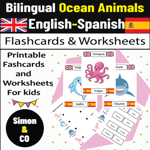 Spanish Sea Creatures worksheet for fourth graders featuring various marine animals