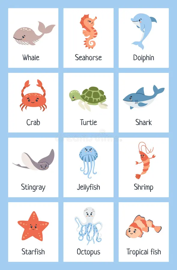 Spanish Sea Creatures worksheet featuring various marine animals in Spanish
