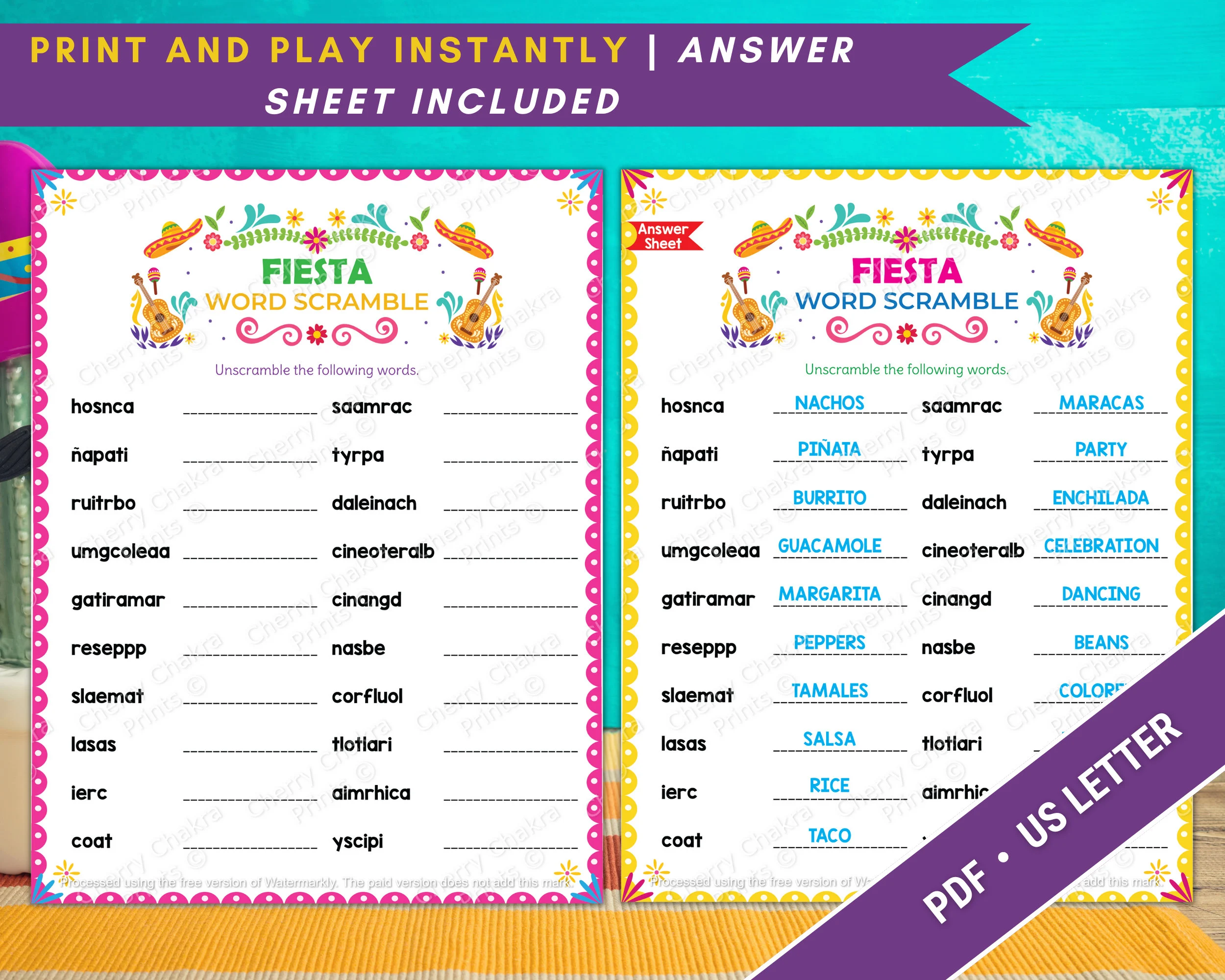 Fourth grade Spanish Word Fiesta subtraction worksheet with vocabulary reference guide