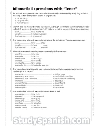 Spanish Verb Tener worksheet for fourth graders focusing on age and emotions