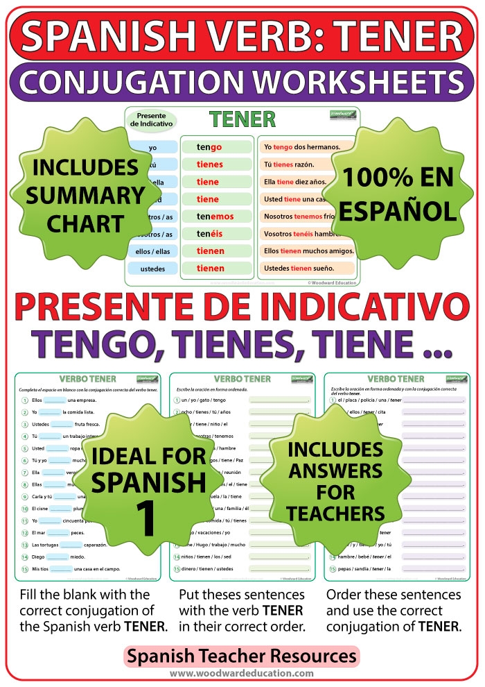 Spanish Verb Tener worksheet for fourth graders focusing on age and emotions