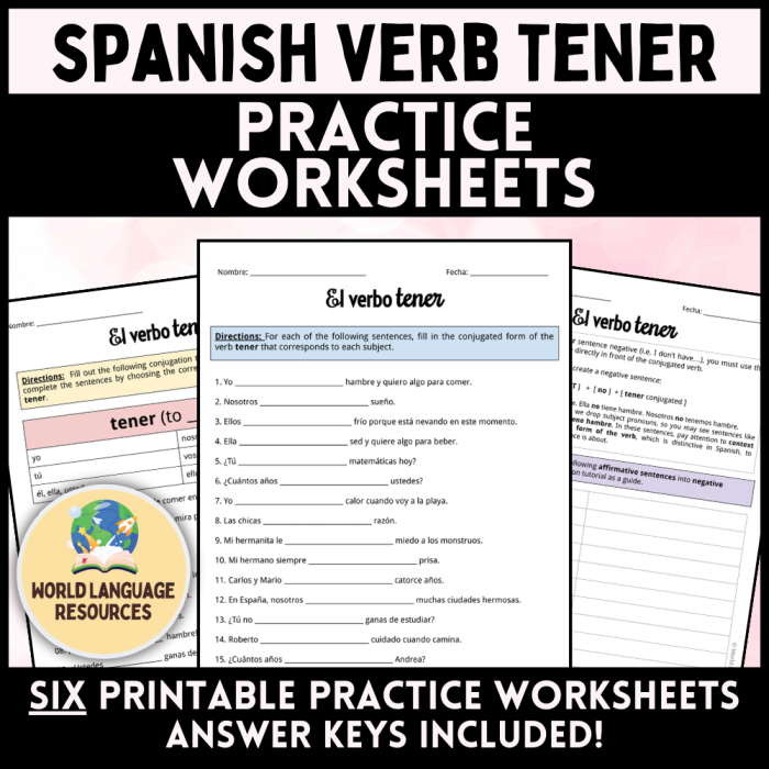 Spanish Verb Tener worksheet for fourth graders exploring expressions of age and emotions