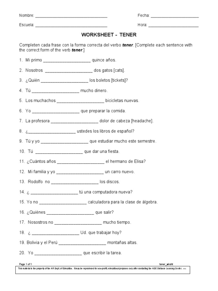 Spanish Verb Tener worksheet for fourth-grade students learning unique uses of the verb tener. Educational image illustrating how to express age and emotions in Spanish.