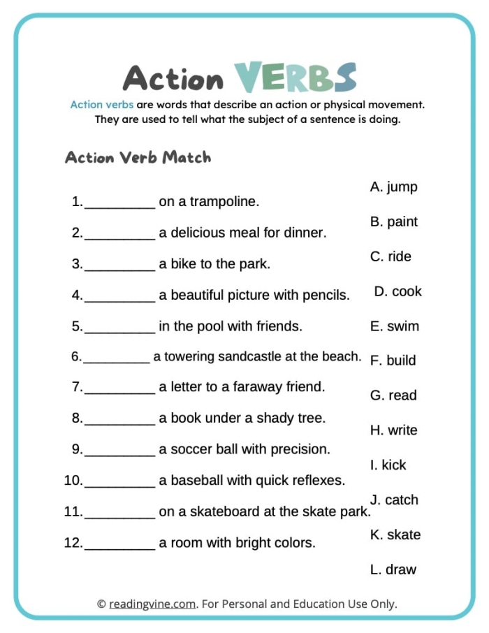 Worksheet featuring essential Spanish verbs for fourth graders