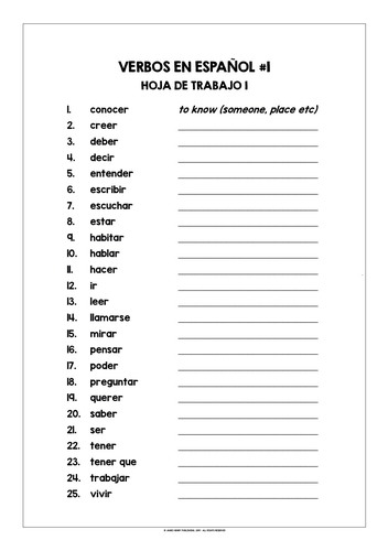 List of essential Spanish verbs for fourth graders to practice