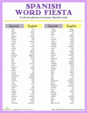 Fourth grade Spanish word fiesta subtraction worksheet mini dictionary reference guide
