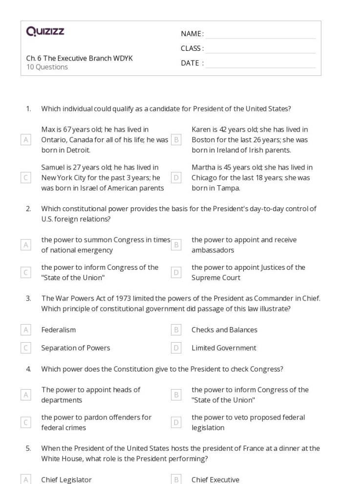 Educational resource for learning key executive branch terms in fourth grade spelling activities Spelling worksheet for fourth graders focused on vocabulary from the executive branch of the U.S. government