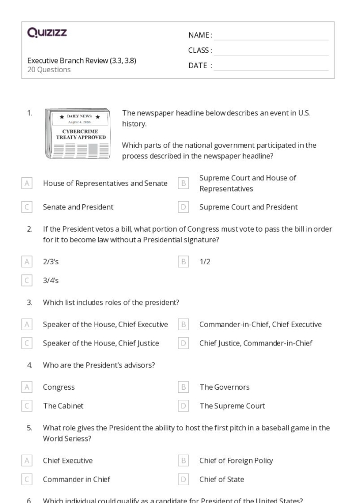Executive Branch Spelling Activity for Fourth Grade Students Spelling worksheet for fourth graders focusing on vocabulary related to the executive branch of the U.S. government