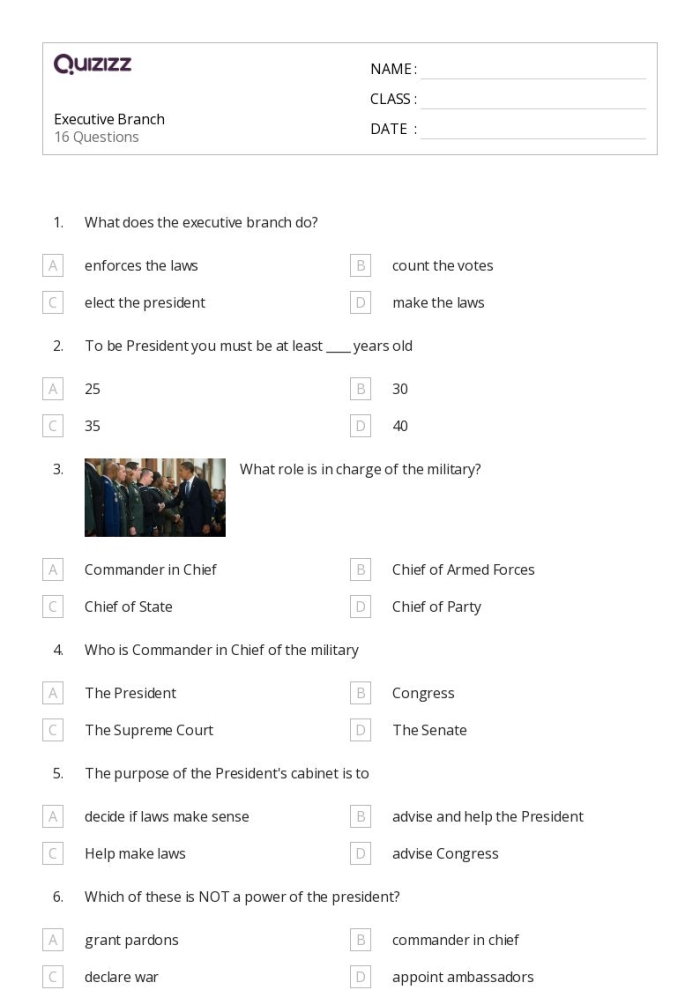 Executive Branch spelling activity for children in fourth grade Spelling worksheet for fourth graders focusing on vocabulary from the executive branch of the U.S. government