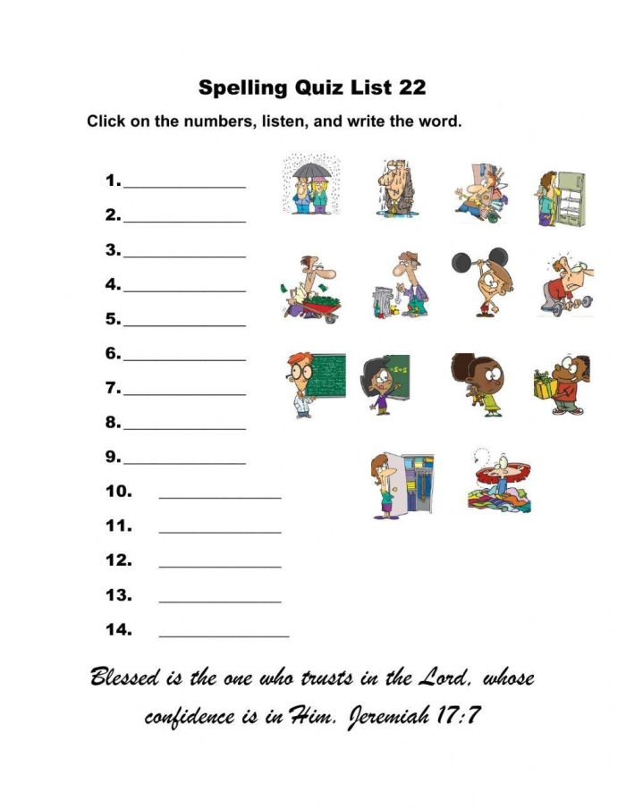 Engaging first grade spelling quiz with fill-in-the-blank exercises Spelling Quiz worksheet for first graders focusing on geometry vocabulary