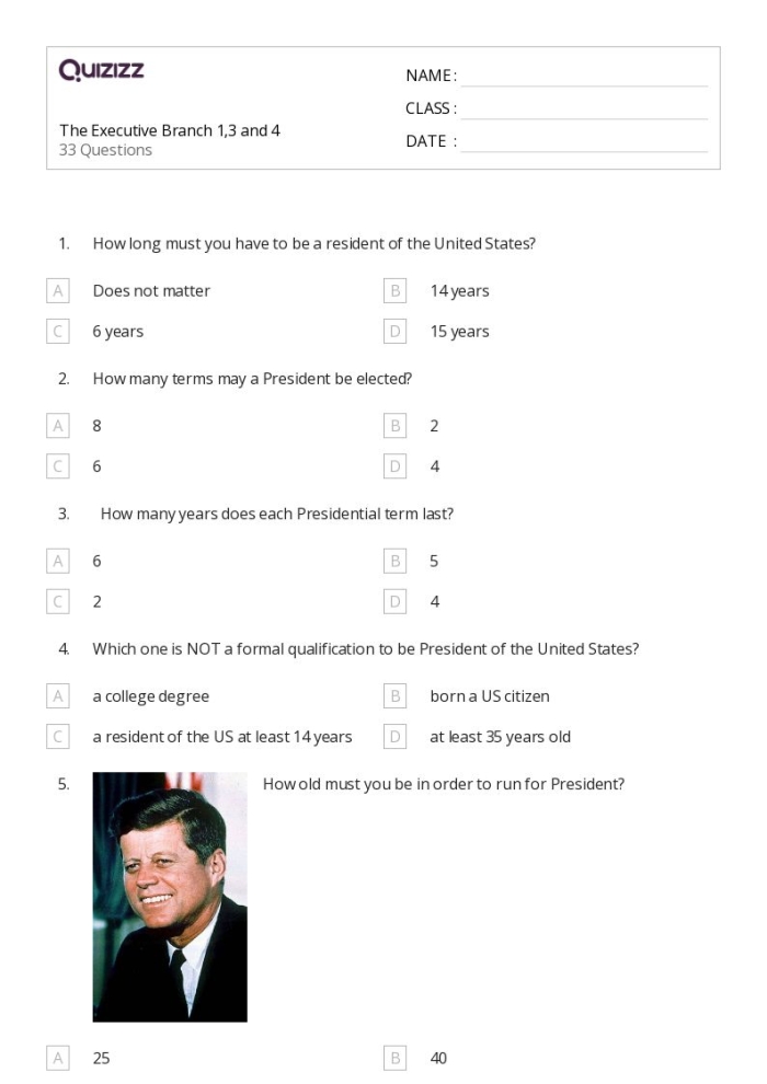 Educational resource for teaching executive branch terminology to children Spelling worksheet for fourth graders focusing on vocabulary of the U.S. executive branch