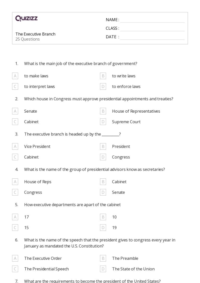 Educational resource for teaching U.S. government terms to young learners Spelling worksheet for fourth graders focused on the executive branch vocabulary