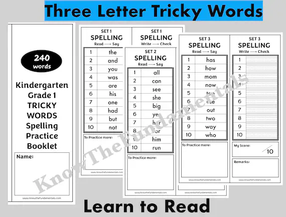 Spelling Tricky Words worksheet for third graders practicing irregular words