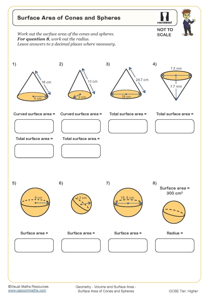 Eighth-grade geometry worksheet focused on finding the volume of spheres Worksheet demonstrating volume calculations of spheres for eighth-grade students