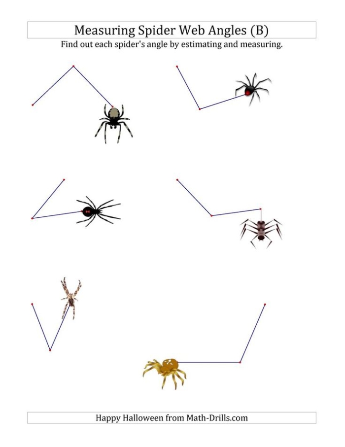 Engaging Halloween geometry activity for practicing 90 degree angles with Simon the Spider Spider Web Angles worksheet featuring Simon the Spider creating right angles in a Halloween theme
