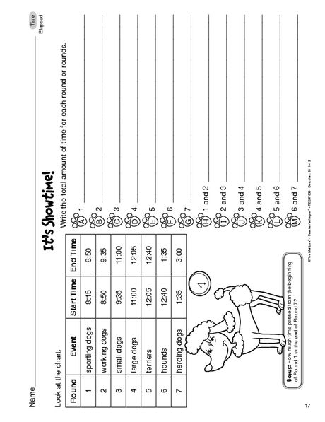 Third grade worksheet featuring math problems about calculating elapsed time for various sporting events