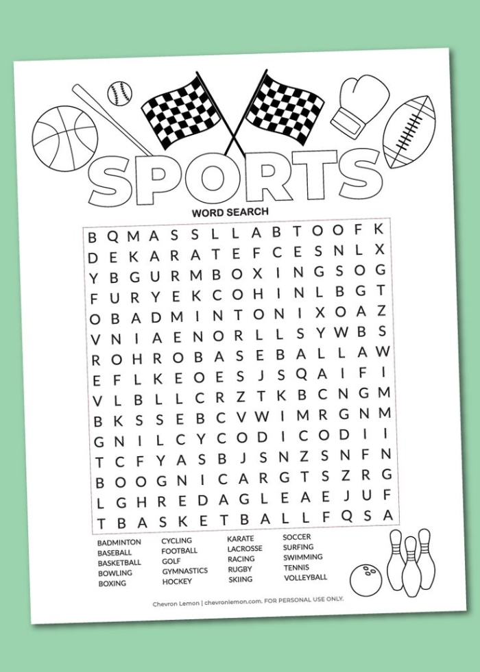 Sports themed word search worksheet number 21 Second grade sports word search puzzle for vocabulary building