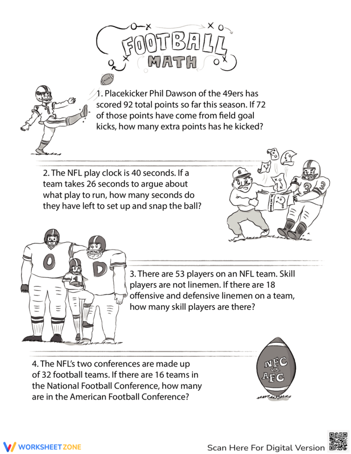 Sports math word problems worksheet for fourth graders featuring engaging scenarios