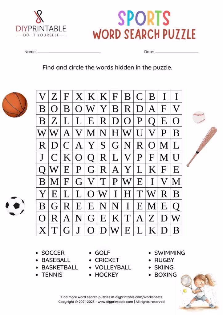 Engaging sports-themed word search puzzle for young learners Sports word search worksheet designed for second graders to enhance vocabulary