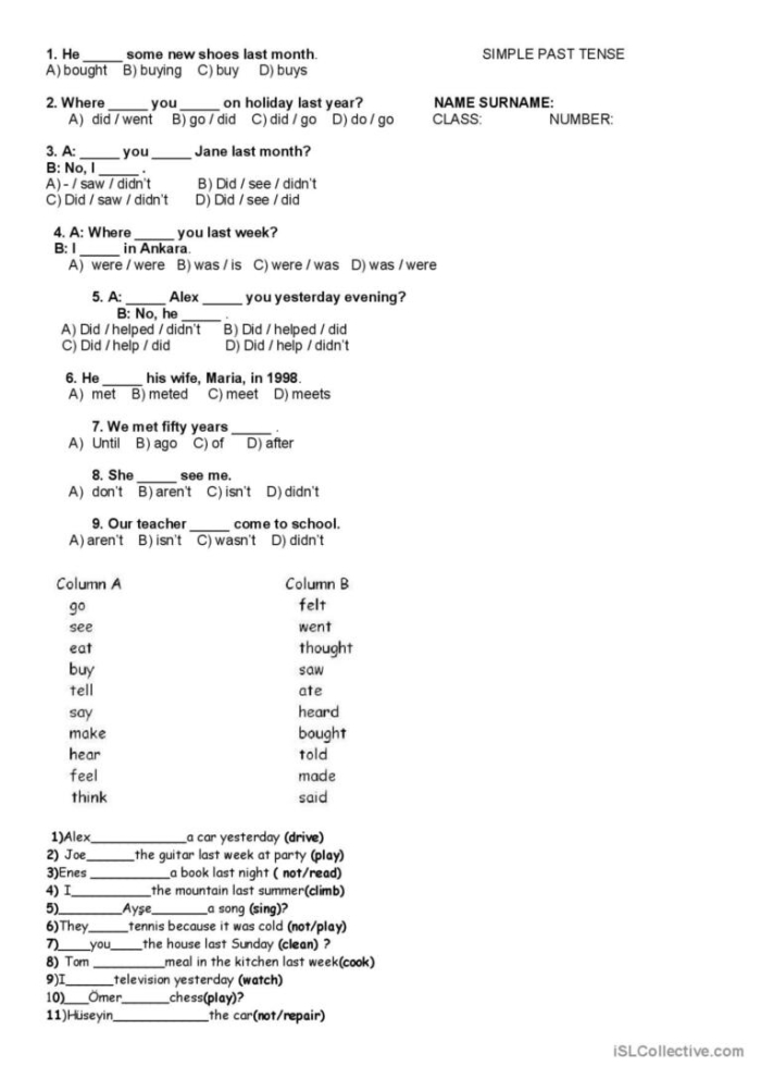 Spot the Past Tense Worksheet Image 16 Worksheet featuring present and past tense verbs for second graders to match