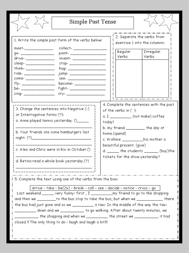 Spot the Past Tense Worksheet for Second Grade Grammar Practice Worksheet for identifying past tense verbs through matching activities