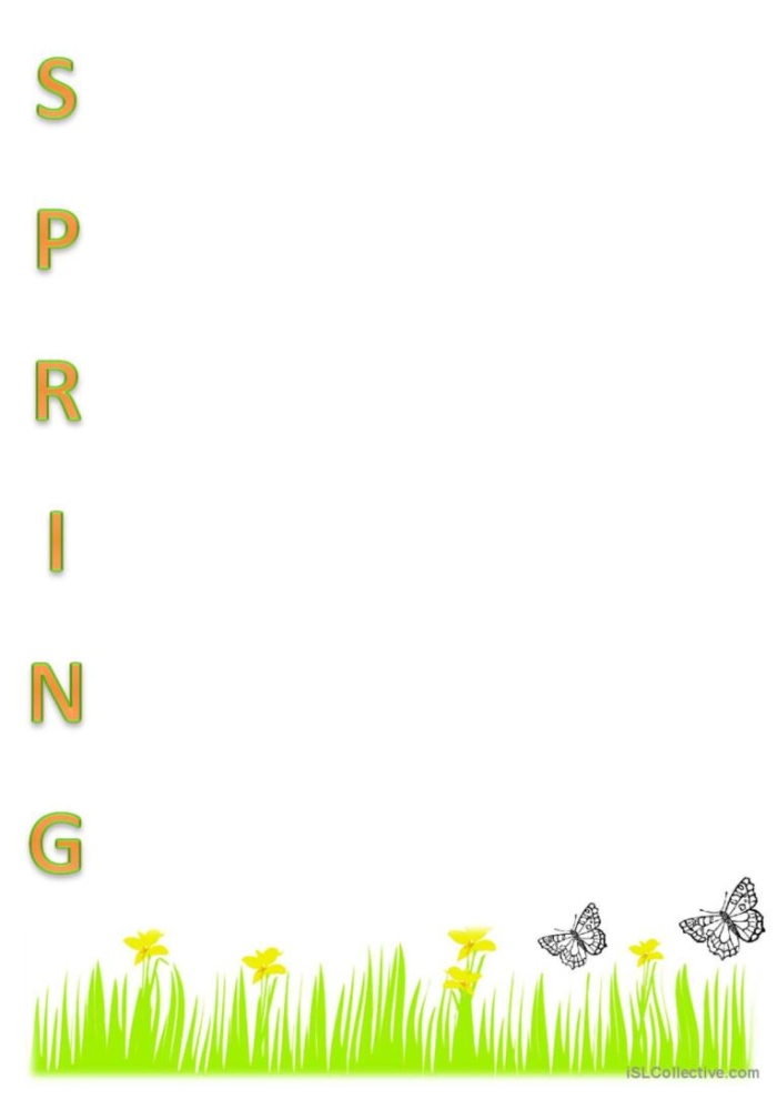 First grade student writing a spring acrostic poem with the word spring on a worksheet