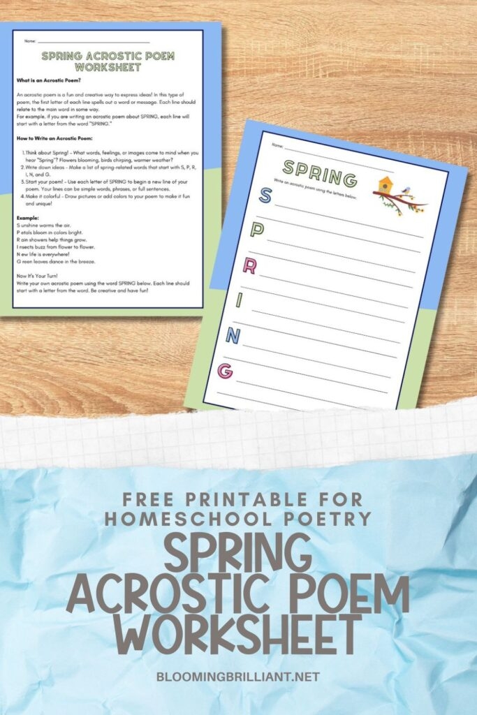 First grade students writing spring acrostic poems with the word spring on a worksheet