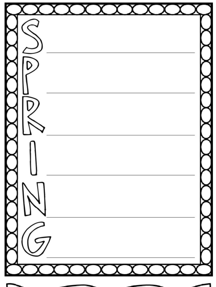 First grade students writing a seasonal acrostic poem using the word spring worksheet