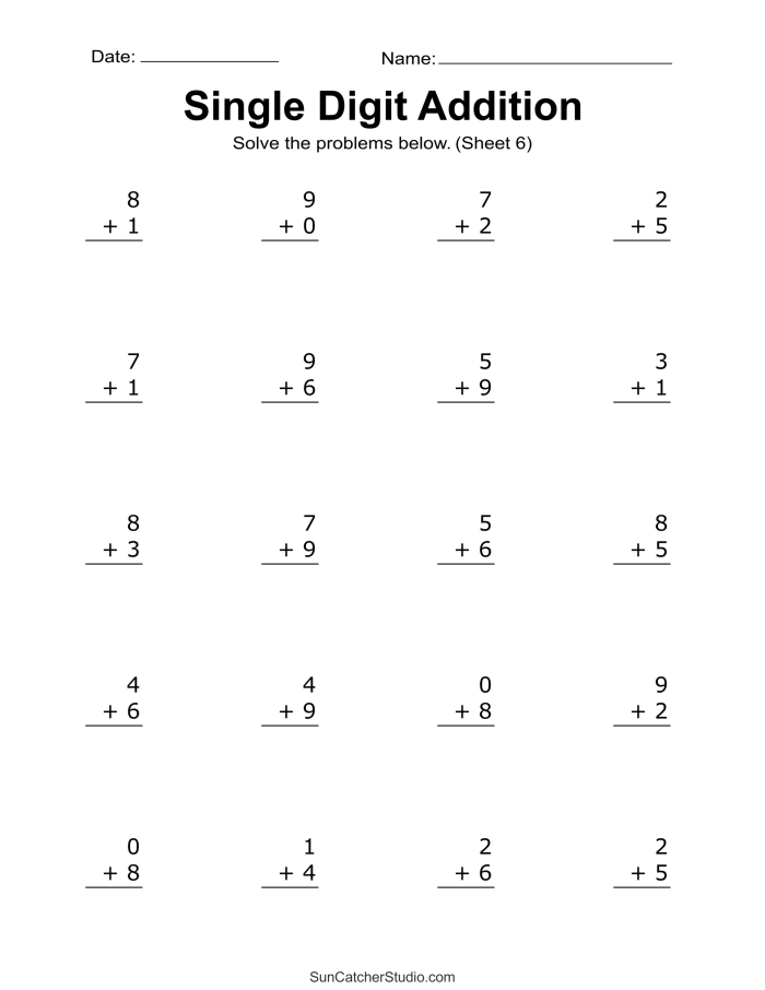 Kindergarten students practicing addition within 20 using cute animal themed math problems on a spring worksheet
