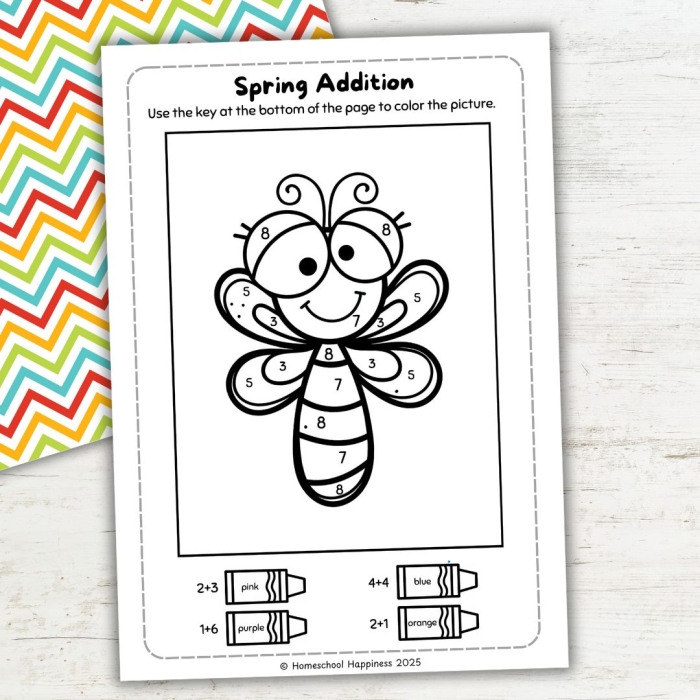 Springtime Addition Worksheet Number 9 for First Grade Math First grade student completing a spring-themed addition practice sheet