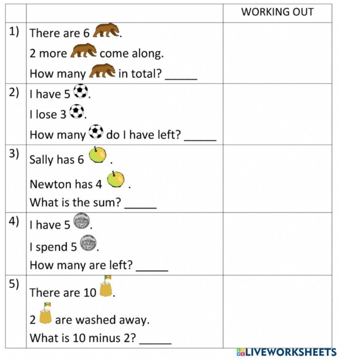 Colorful spring-themed math puzzle showing addition and subtraction problems within 10 for first grade students
