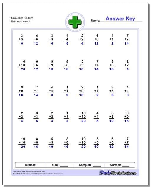 First grade student worksheet featuring twenty springtime themed one-digit addition math problems