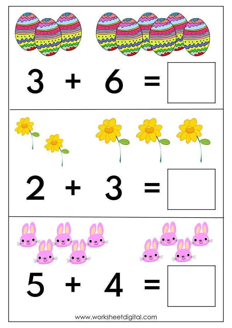 Spring-themed worksheet featuring one-digit addition problems for first graders